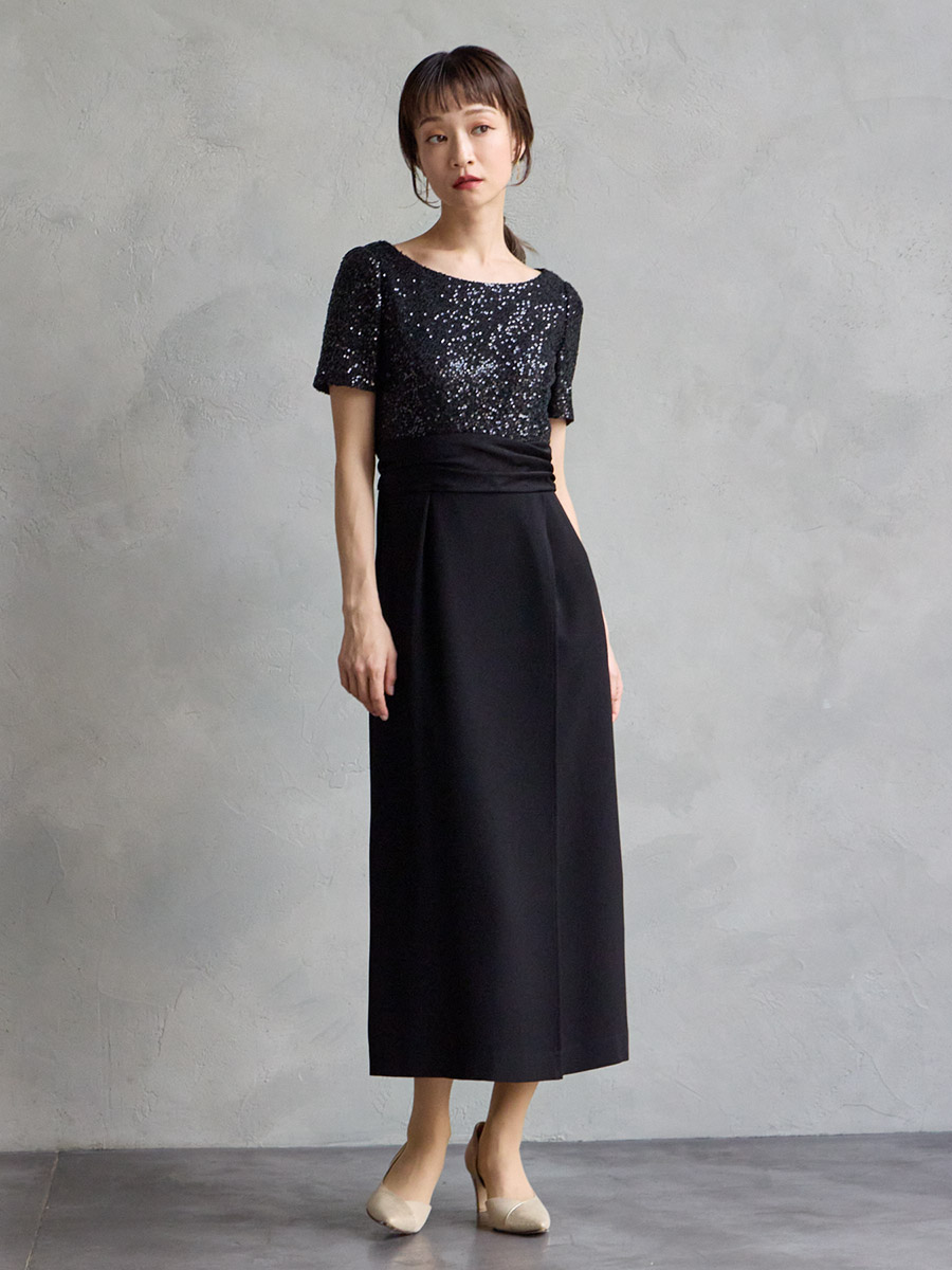 WEB/Aimer Acret店限定】スパンコールタイトラインドレス(M ブラック
