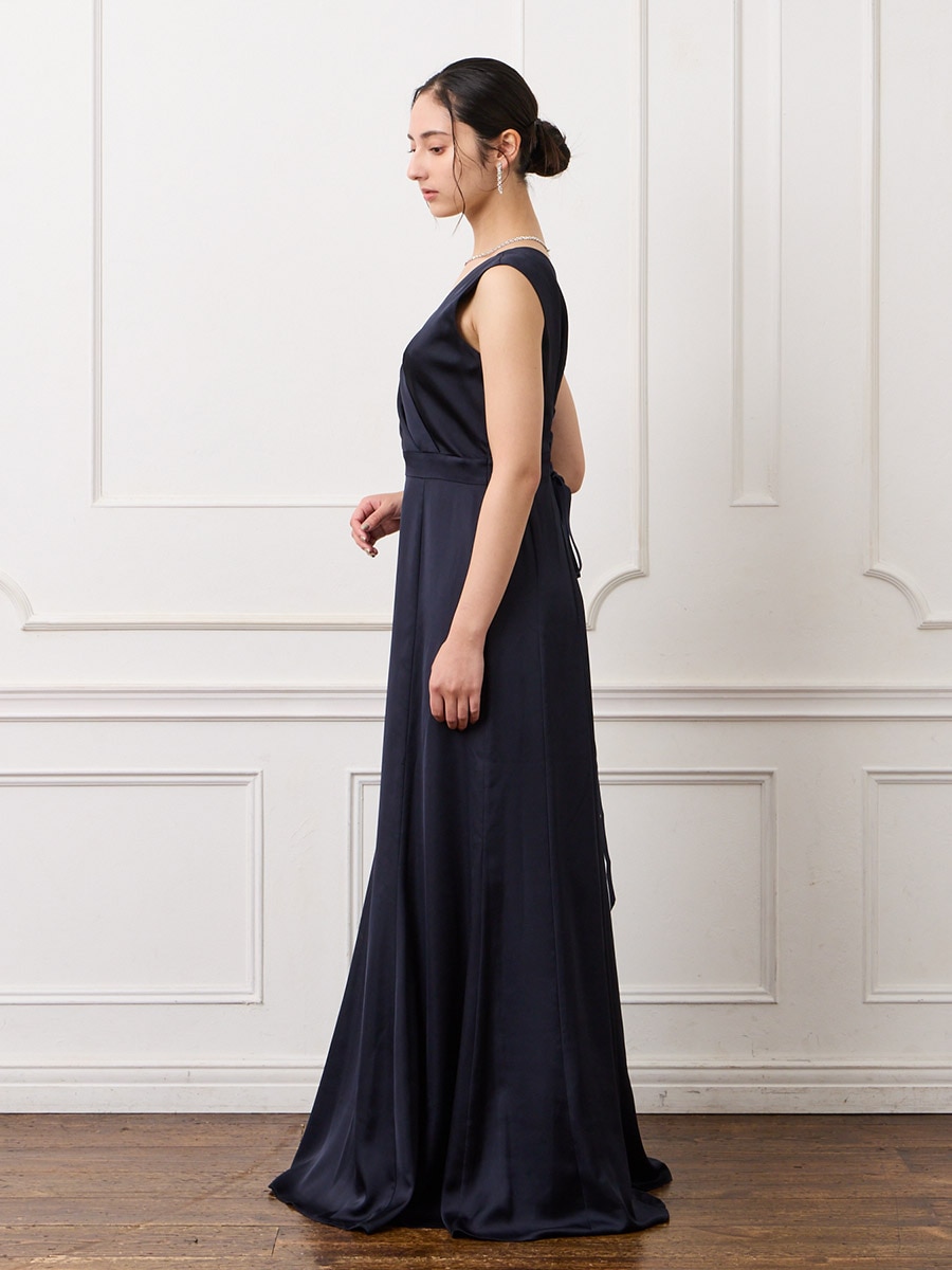 タックデザインサテンロングドレス(M ダルブルー): AIMER | エメ