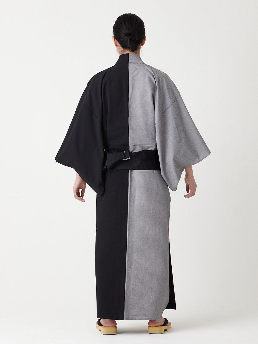 メンズ浴衣・帯 2点セット（ メンズ片見合わせ浴衣＋ メンズライン角帯