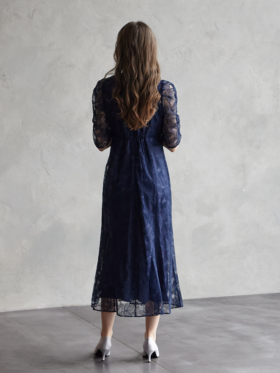 試着キャンペーン対象】エンブロイダリーチュールパイピングドレス(S