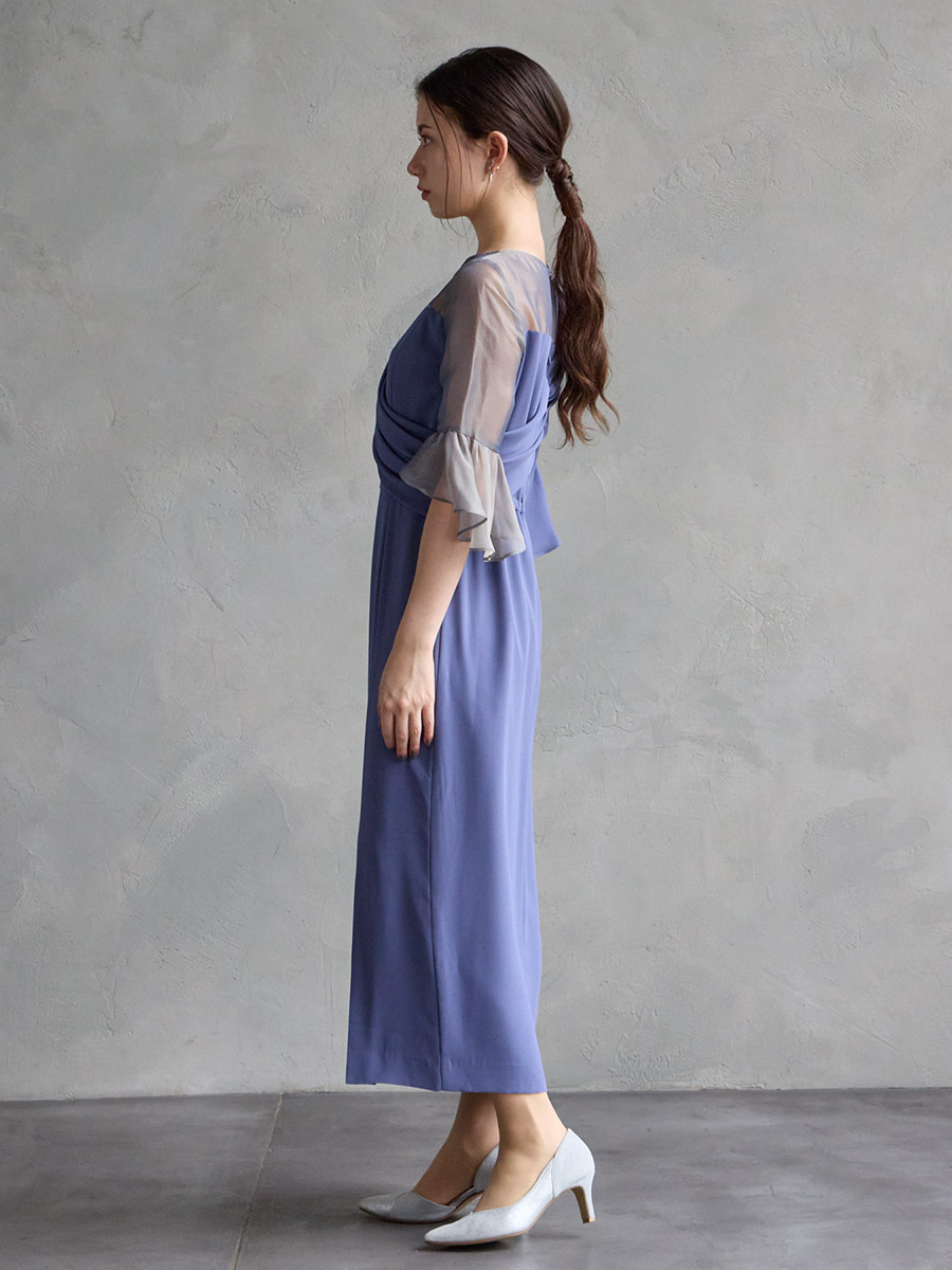 WEB/Aimer Acret店限定】アシンメトリー袖付きIラインドレス(M レンガ