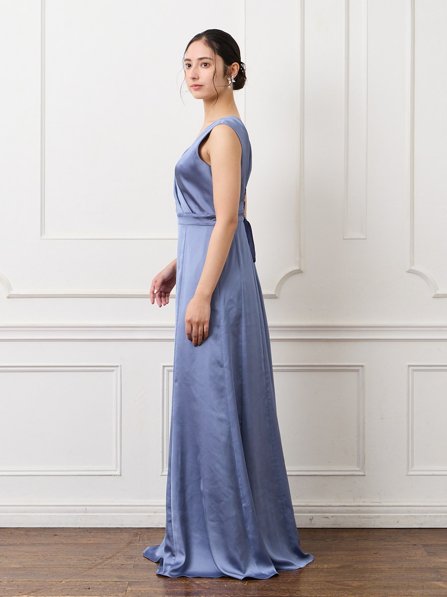 タックデザインサテンロングドレス(M ダルブルー): AIMER | エメ