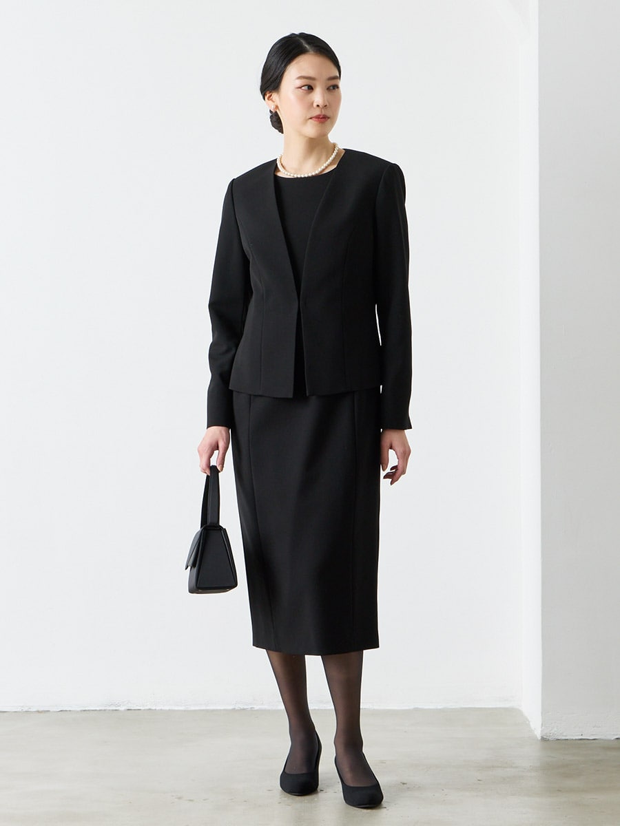 喪服・礼服】【ウォッシャブル】ブラックフォーマルアンサンブル（V