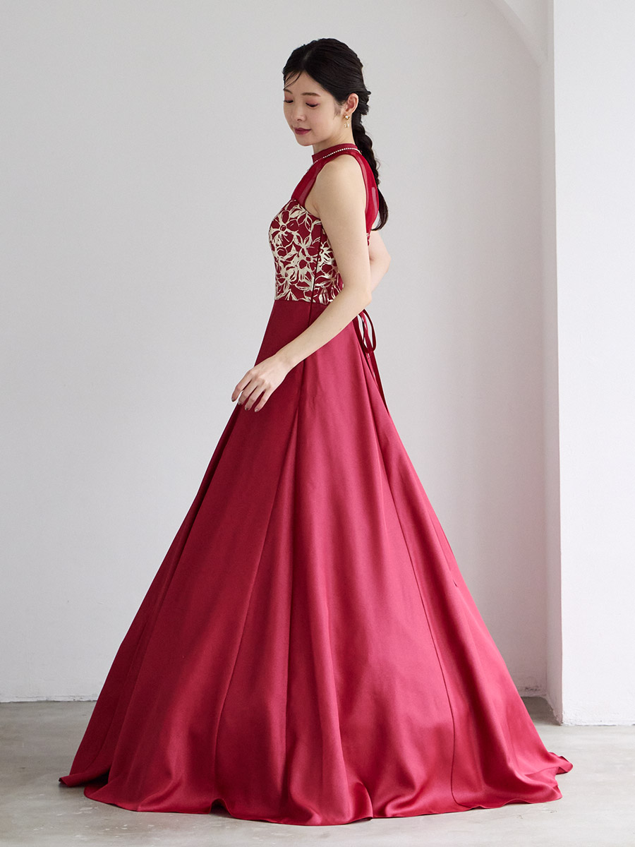 Brillante/ジョーゼット×箔加工Aライン2WAYロングドレス(M ブラック