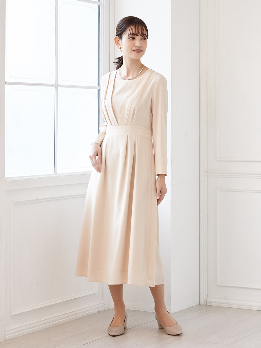 2点セット】ミックスツイードジャケット＋8分袖ワンピース(M ベージュ