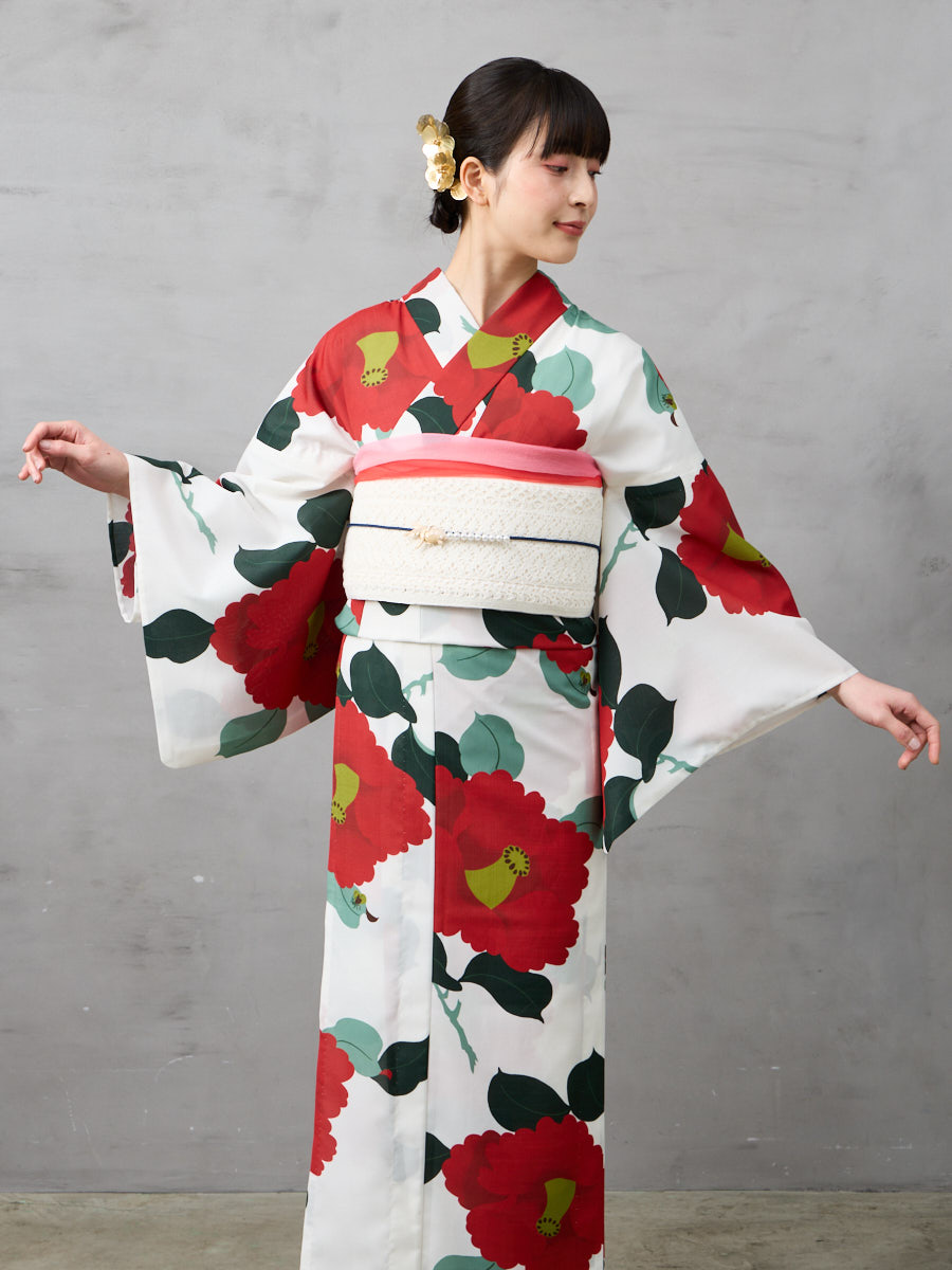 浴衣単品「 椿オーバジーン 」(FREE オフホワイト): ふりふ ｜ミマツ
