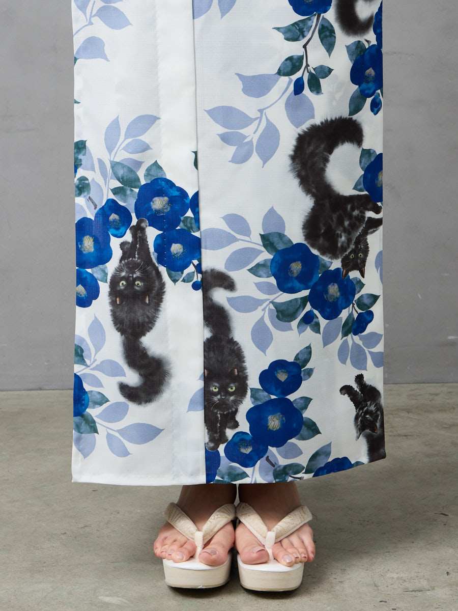 残りわずか】浴衣単品「 水墨猫 」(FREE ダークレッド): ふりふ