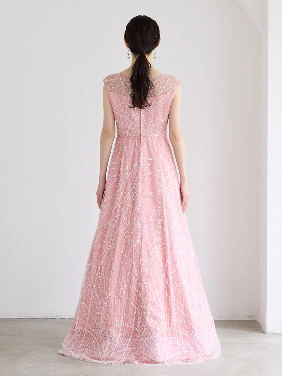 Celesta/チュール×ビーズ・スパンコール刺繍ロングドレス(9号 ピンク