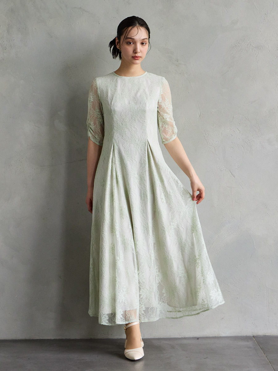 試着キャンペーン対象】サテンリボンベルトラメレースドレス(S ピンク