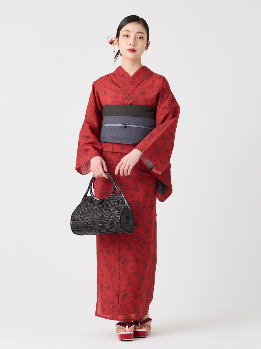 浴衣単品「 更紗牡丹 」(FREE ダークレッド): ふりふ ｜ミマツグループ