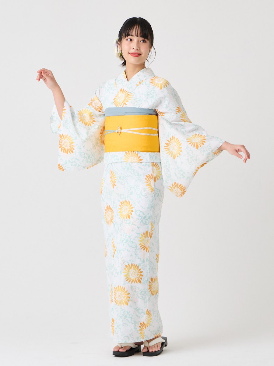浴衣単品 「 ハナウタ 向日葵 」(FREE ライトグリーン): ふりふ