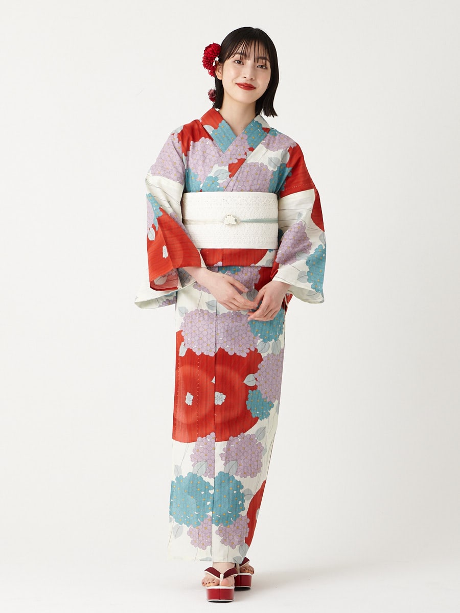 浴衣単品「 傘と紫陽花 」(FREE オレンジ): ふりふ ｜ミマツグループ