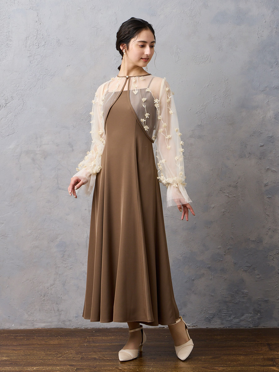 試着キャンペーン対象】3Dフラワー刺繍ボリュームスリーブブラウス