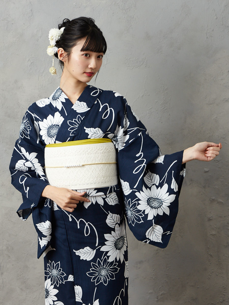 浴衣単品 ふりふ 花柄 椿 浴衣 紺色 ネイビー セオアルファ 浴衣単品