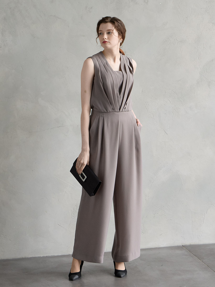 試着キャンペーン対象】ストレートパンツオールインワン(S グレー