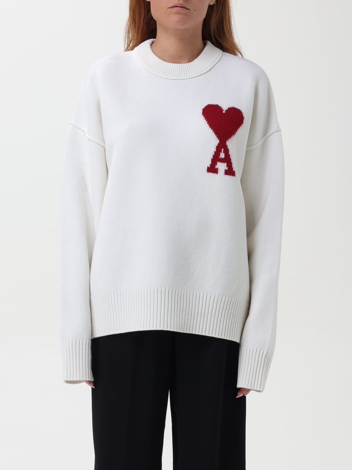 Ami Paris Ami de Coeur wool sweater with inlaid logo - White