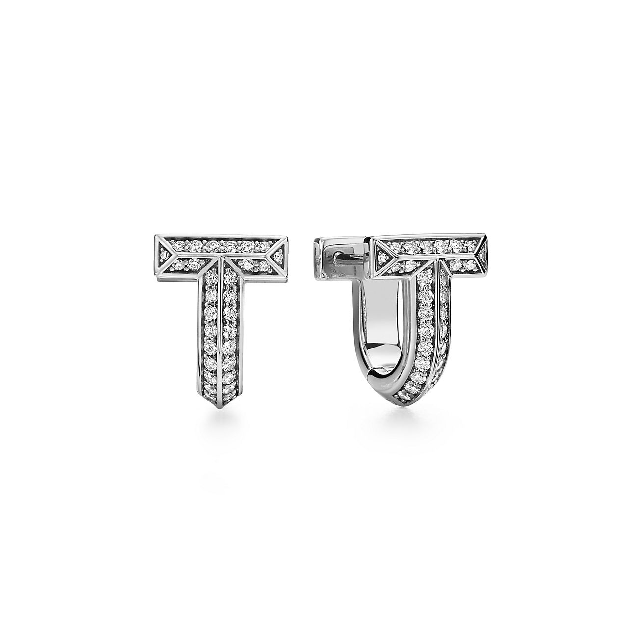 ティファニー T T ワン ハーフ パヴェ ダイヤモンド ハギー ピアス