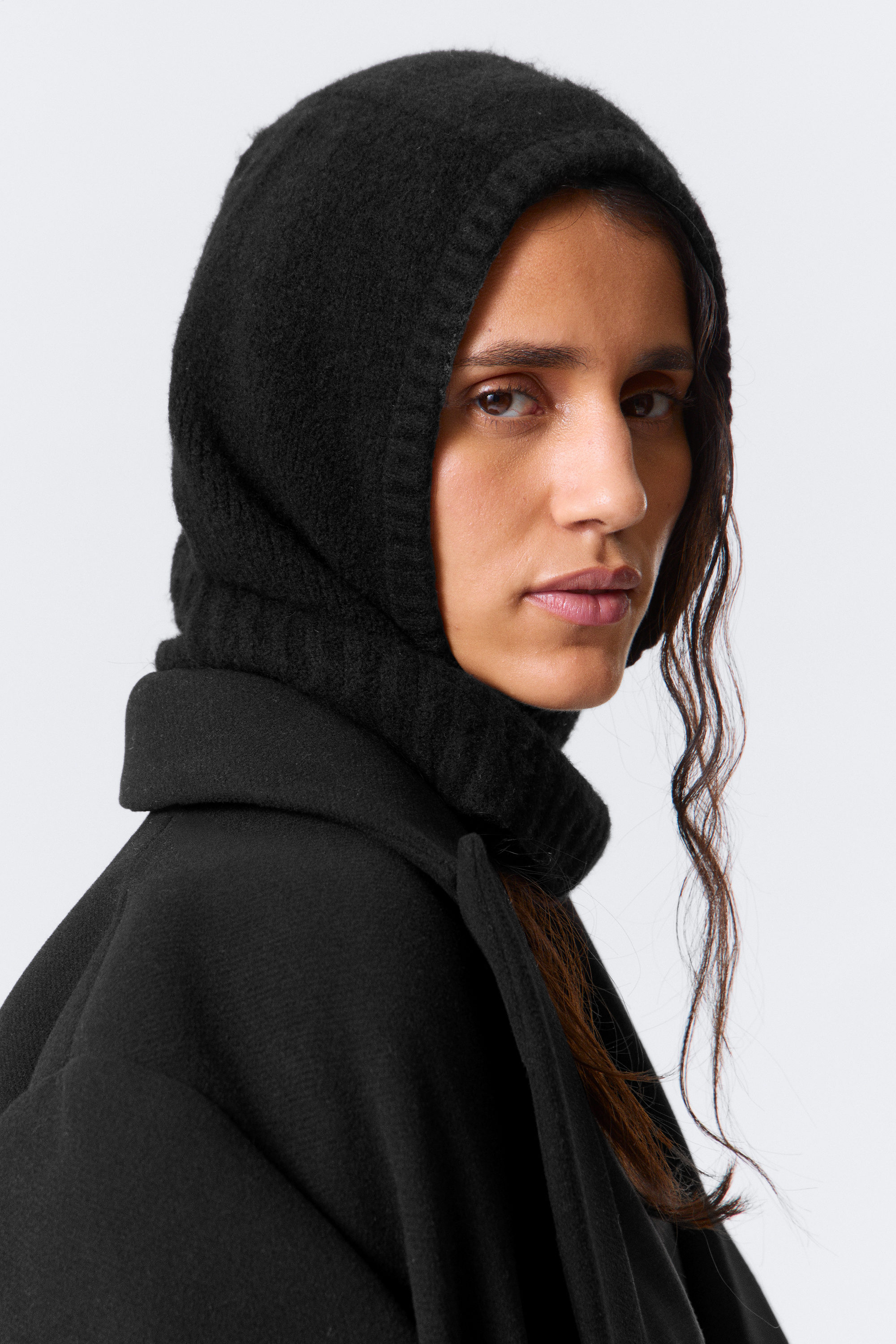 knitted tie hood scarf - Dark Grey Melange | Weekday EU