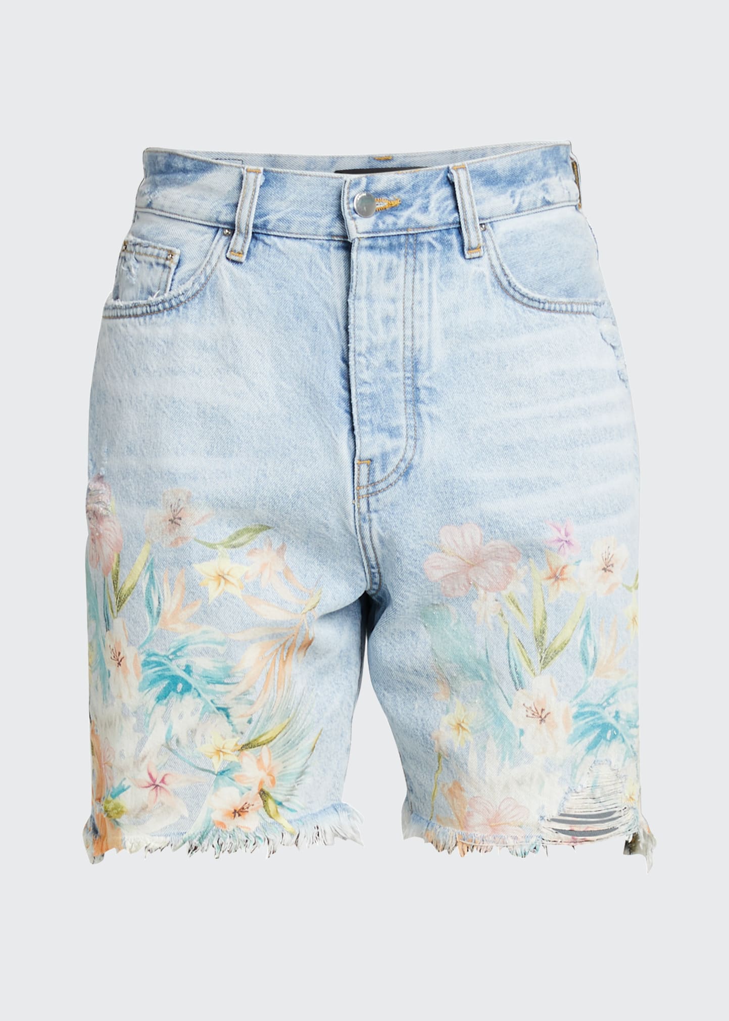 Amiri Men's Floral Leaf Denim Shorts - Bergdorf Goodman