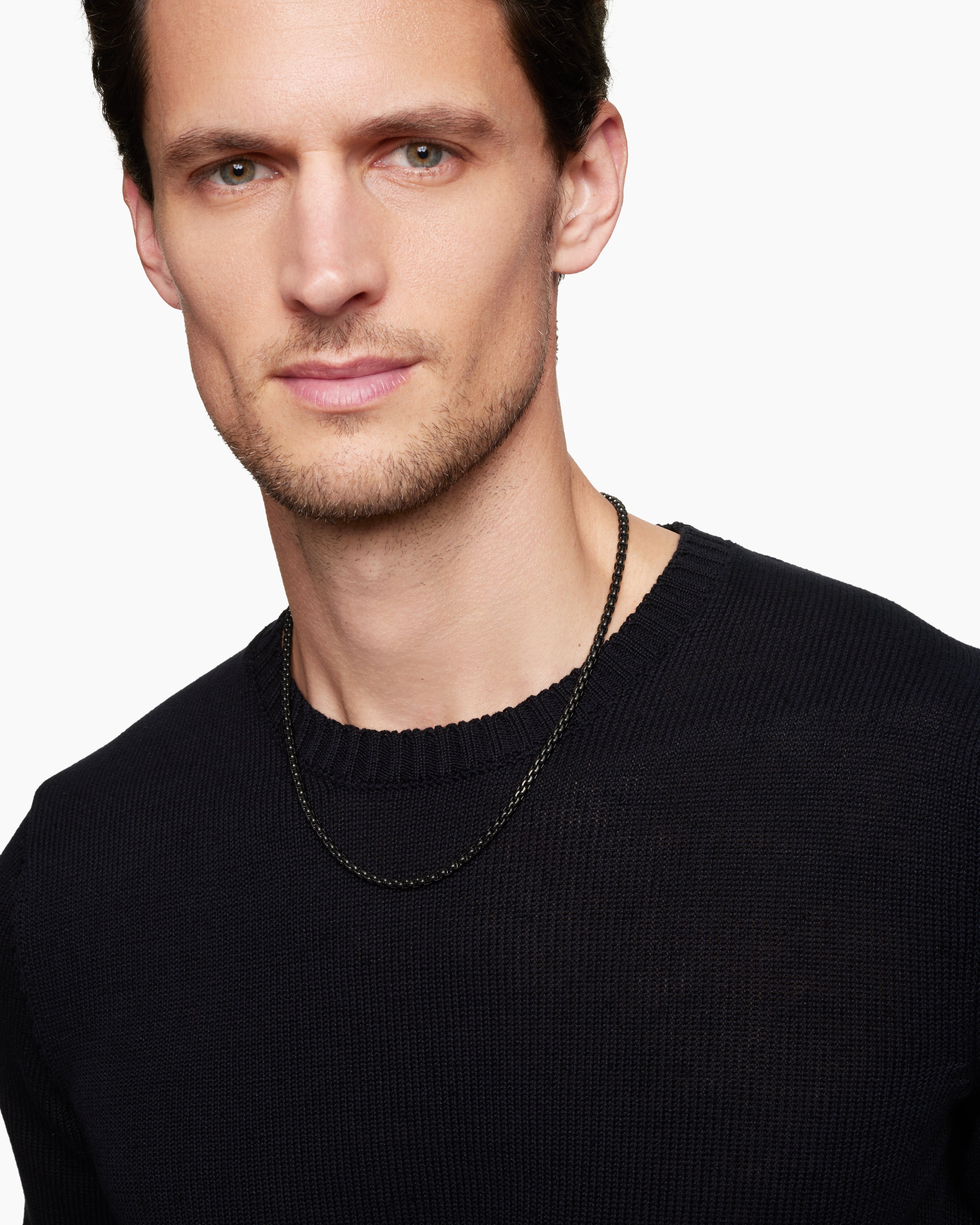 Mens Box Chain Necklace in Darkened Stainless Steel, 4mm | David