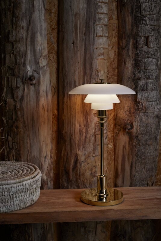 Louis Poulsen PH 2/1 portable table lamp, brass metallised