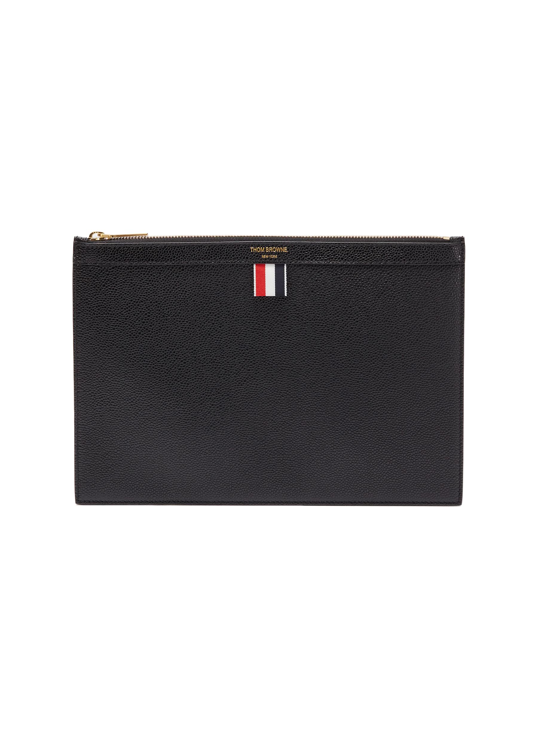 THOM BROWNE | Small pebble grain leather zip pouch | BLACK | Men