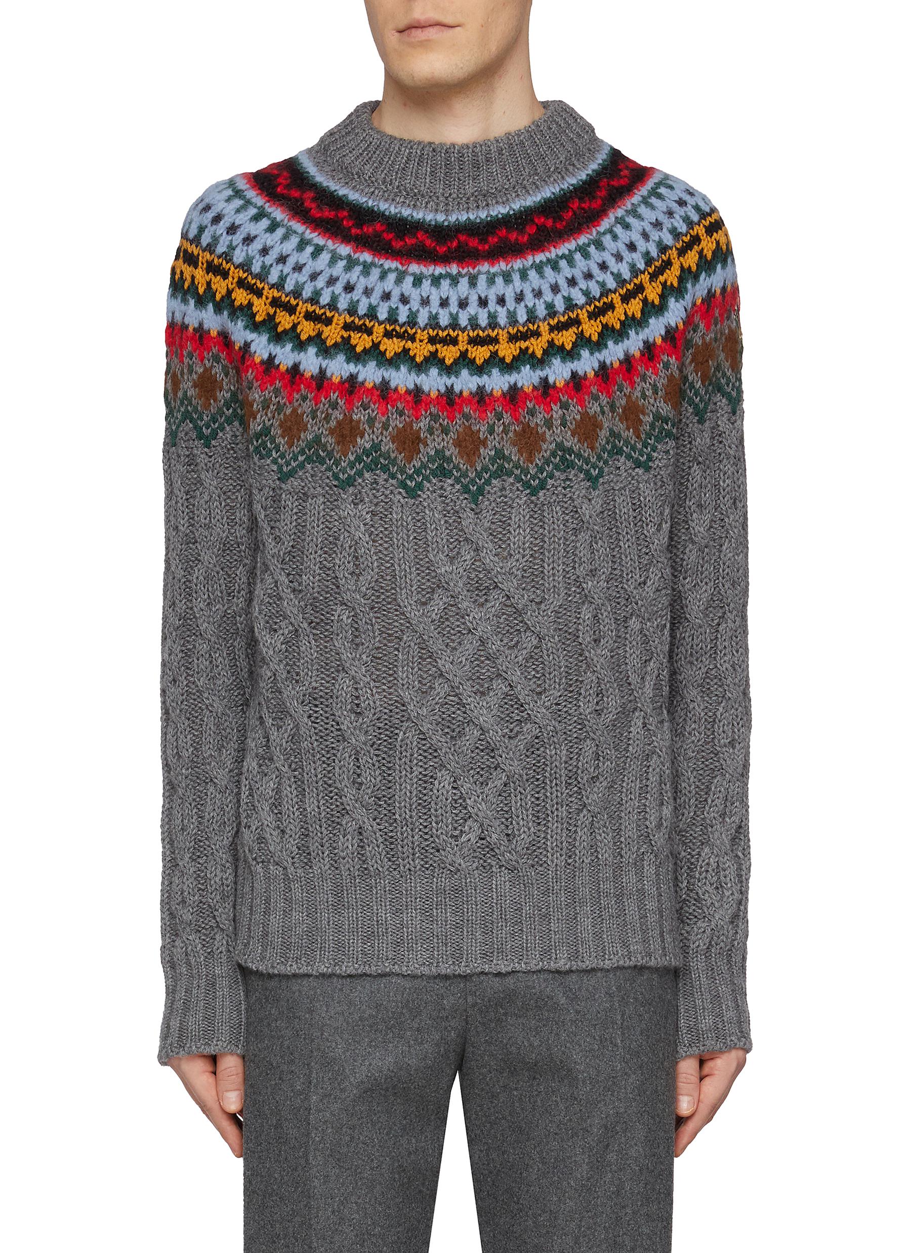 MONCLER | Virgin Wool Fairisle Cable Knit Sweater | Men | Lane