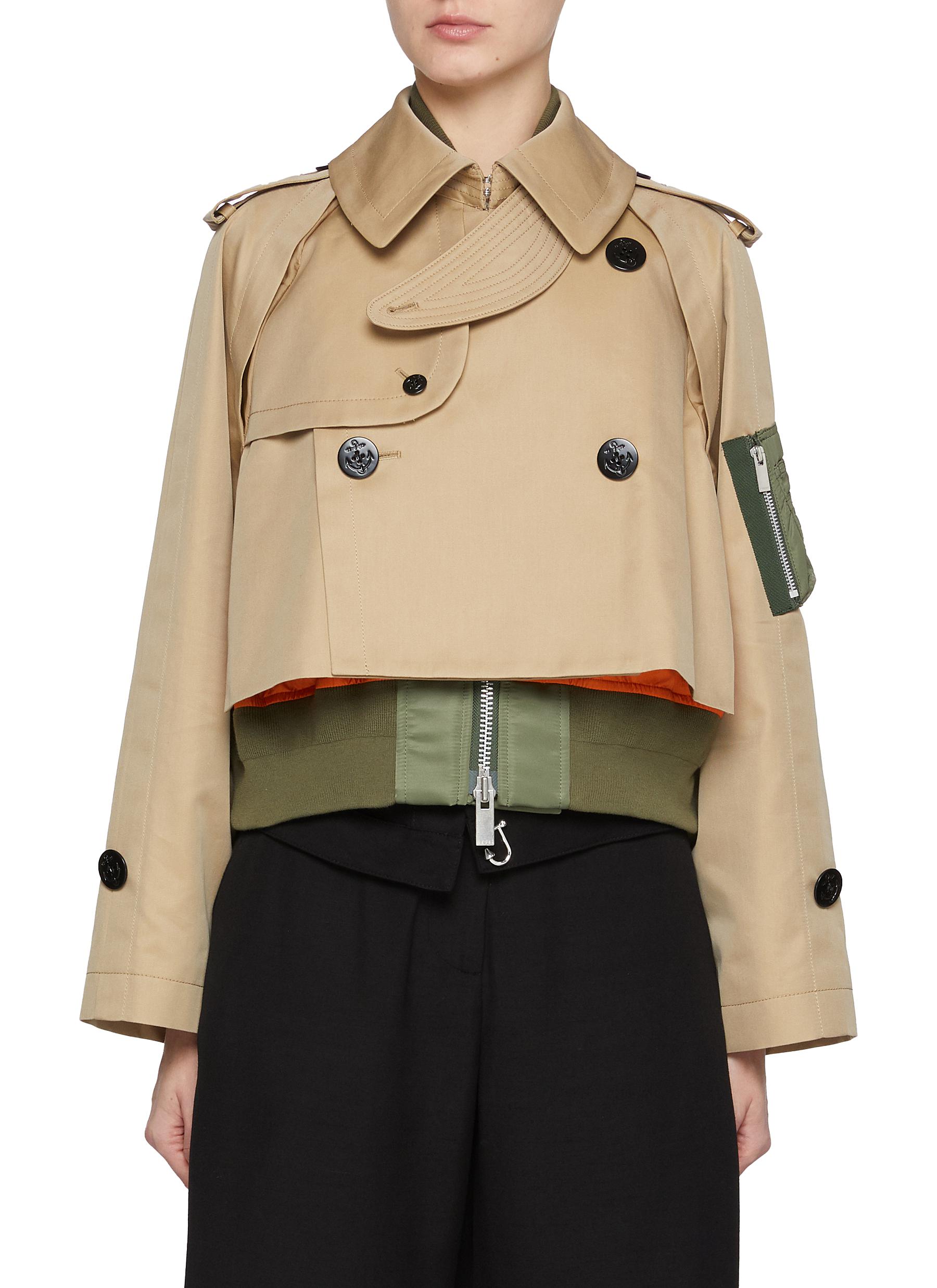 SACAI | Two Toned Layered Short Trench Jacket | Women | Lane Crawford
