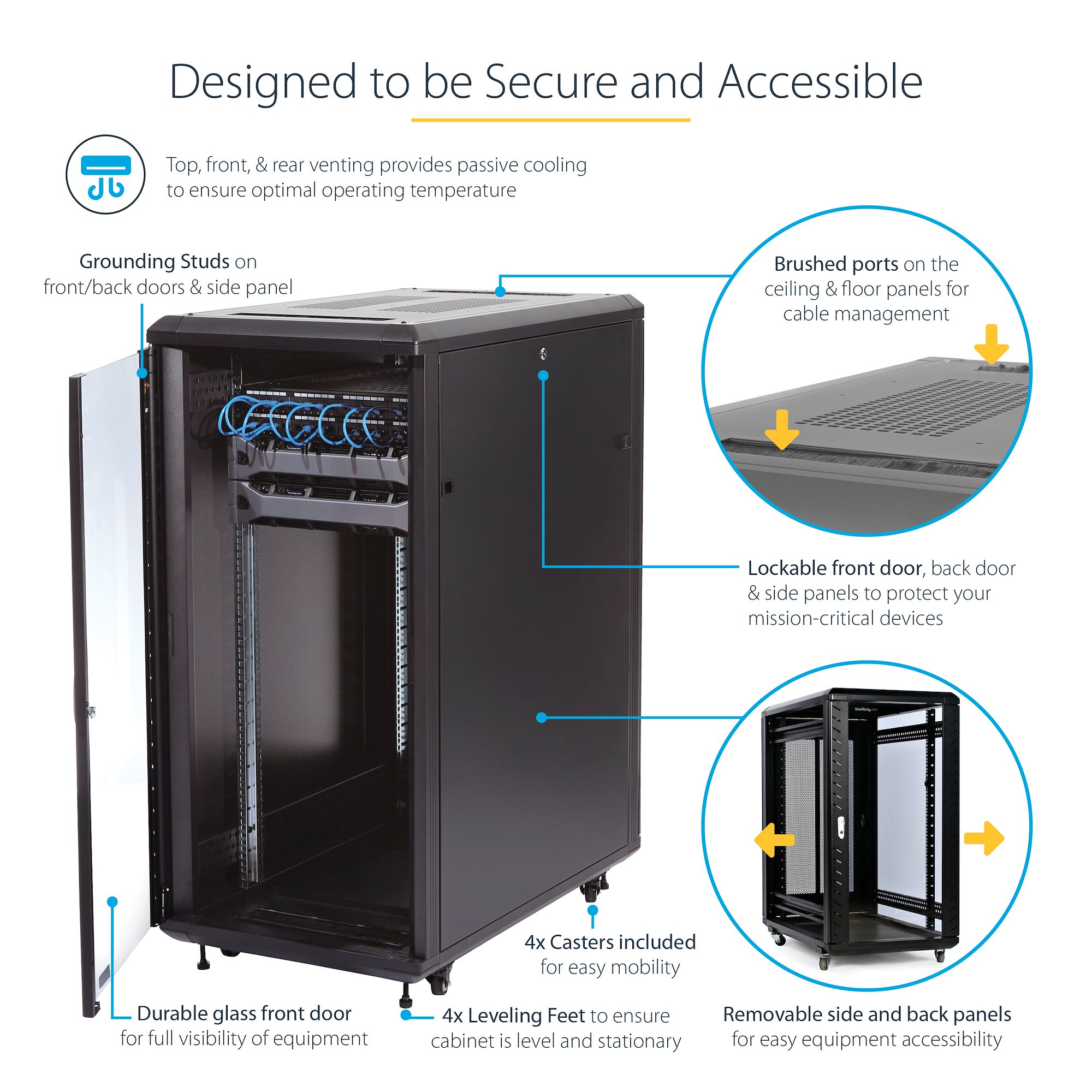 4-Post 32U Server Rack Cabinet, Lockable 19