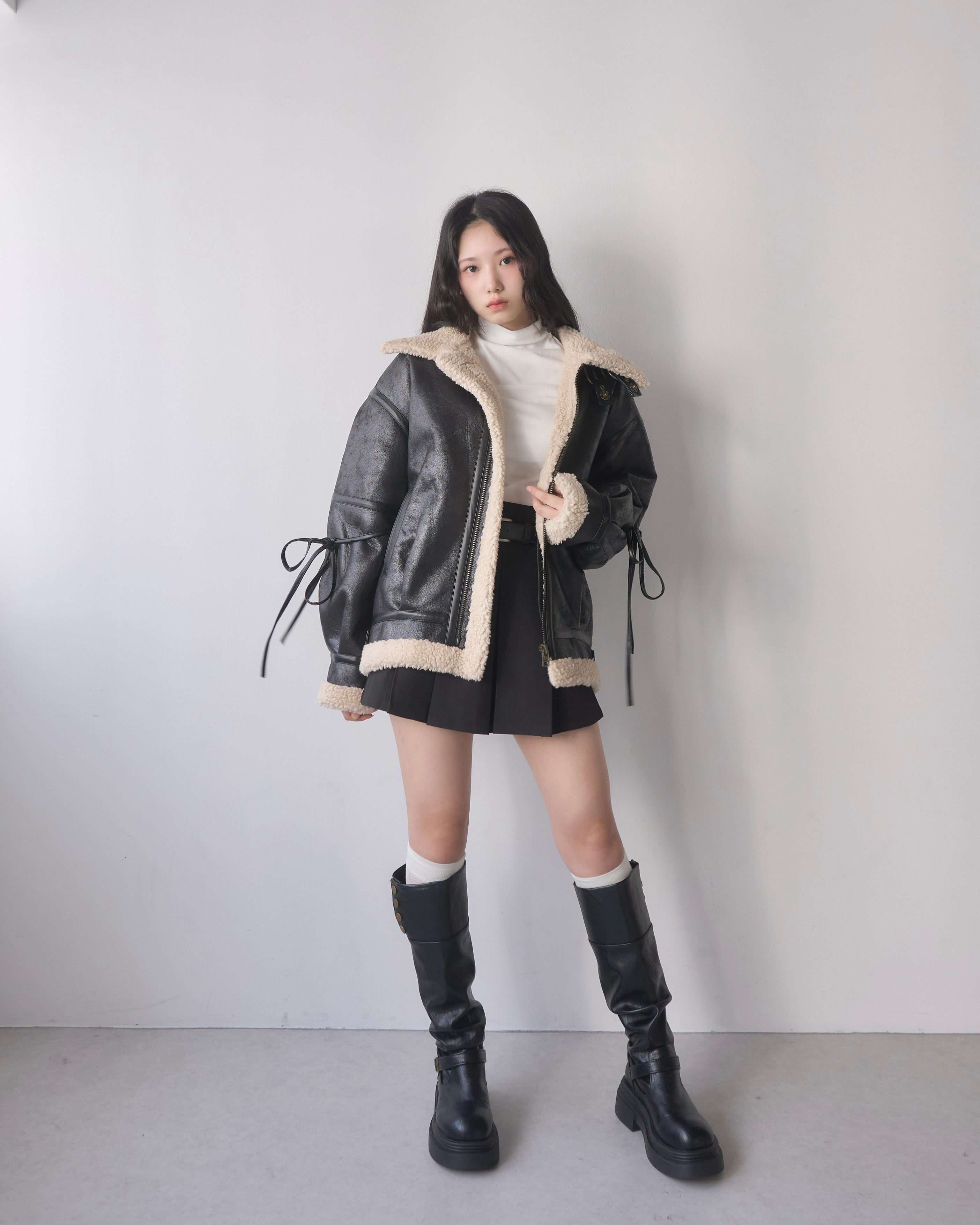 マルチウェイヴィンテージレザーライクベルトボアコート｜MELLOWNEON