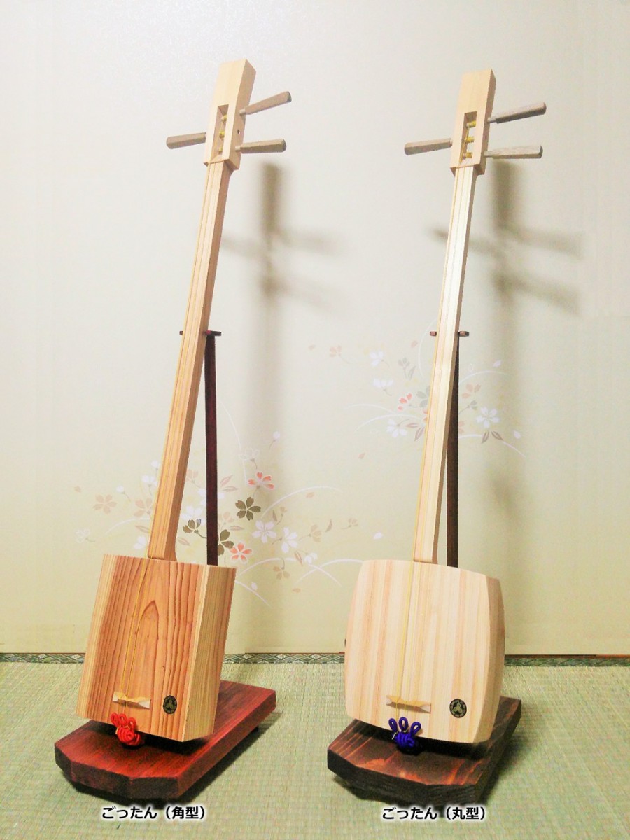 箱三味線 ごったん 黒木之製 木製三味線 3弦 紫色装飾 箱三味線 ごっ