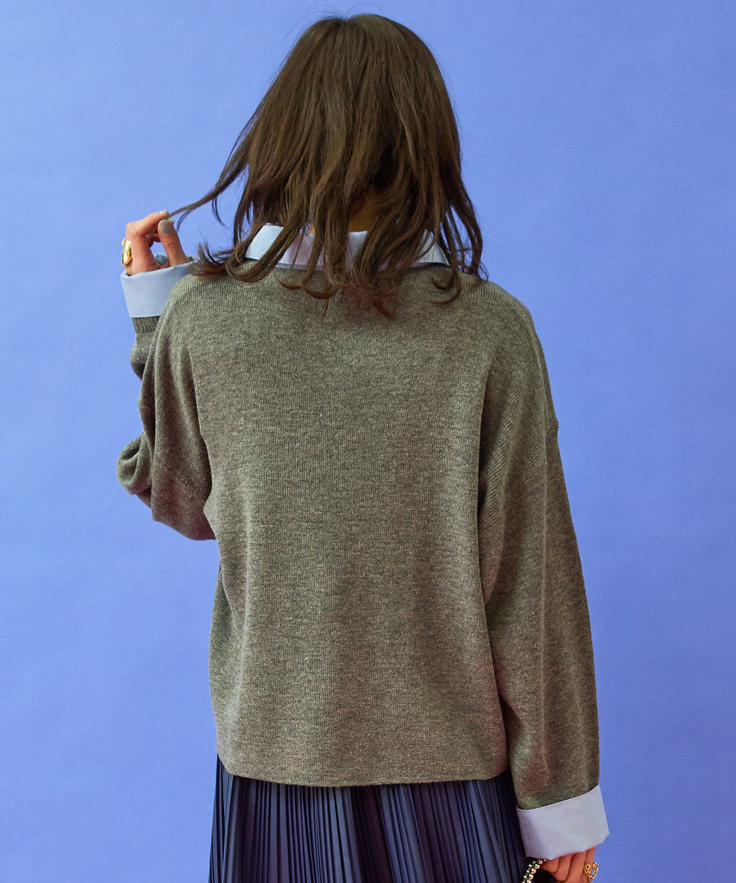 FONT LAB】フェイクシャツレイヤードクロップドニット｜ファッション