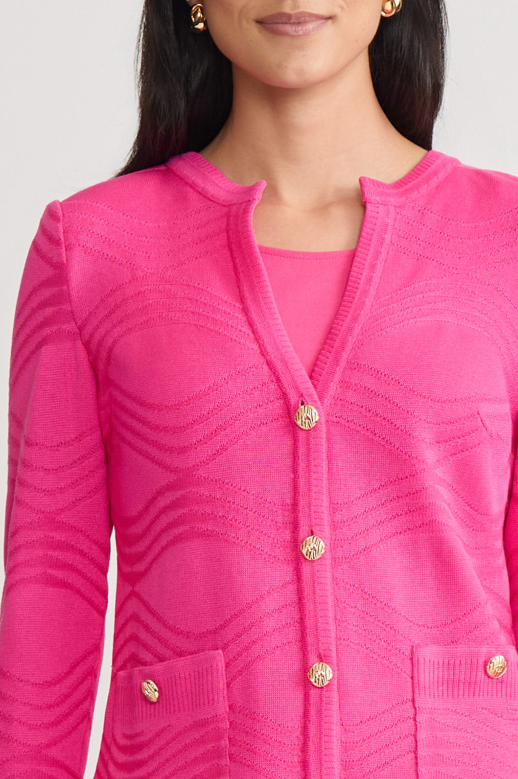 Heritage Tonal Textured Wave Knit Jacket | Ming Wang