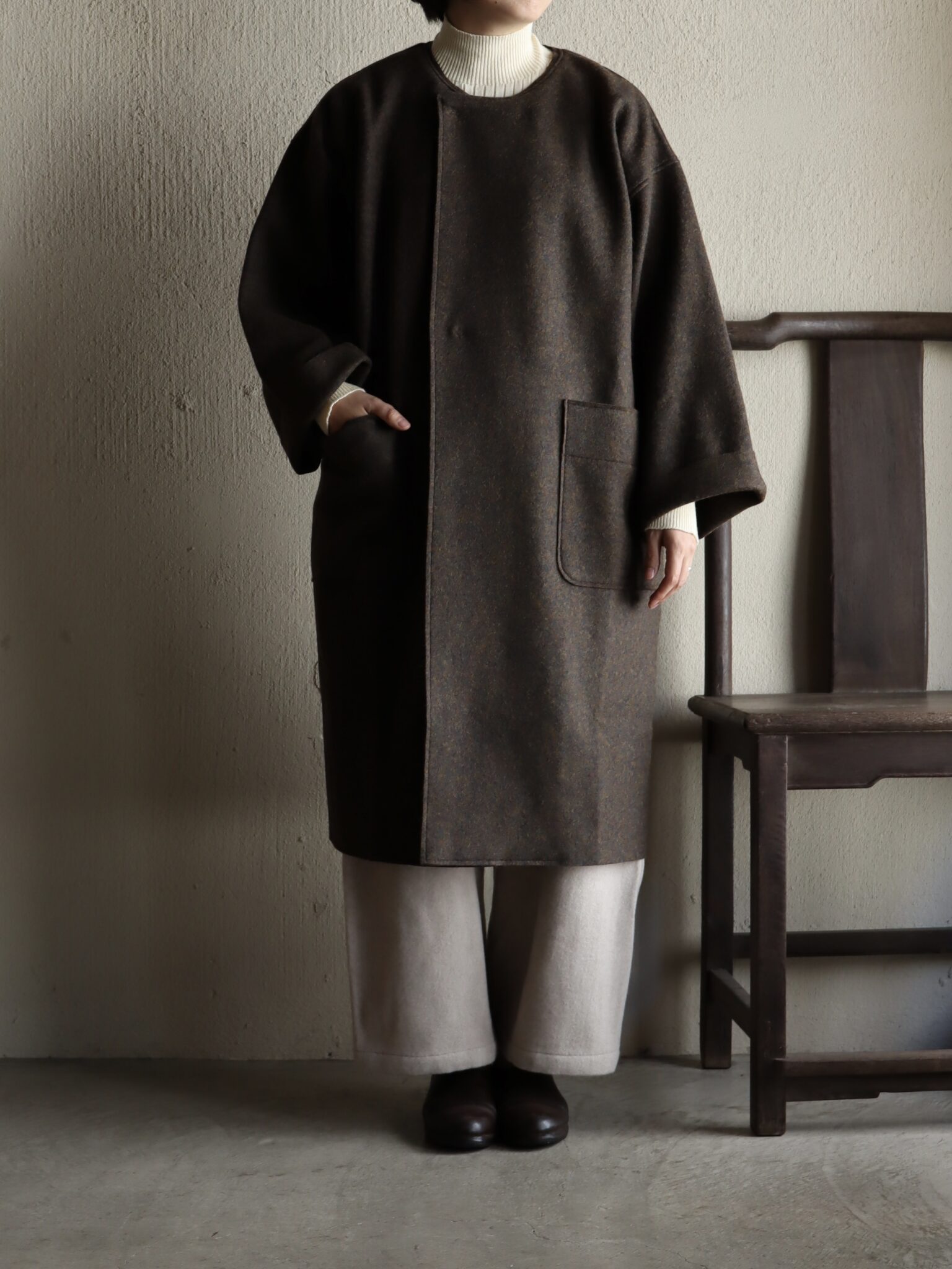 圧縮ウールニットコート 緑杢 （UNISEX）−CT-34− | mienisi