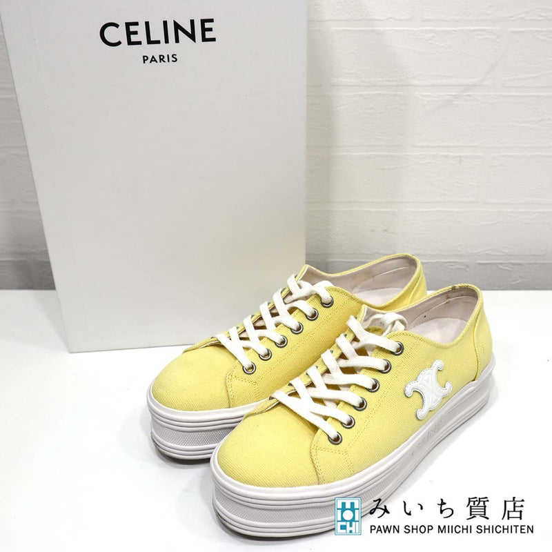 セリーヌ CELINE スニーカー トリオンフ ロゴ 36 23cm キャンバス 黄色