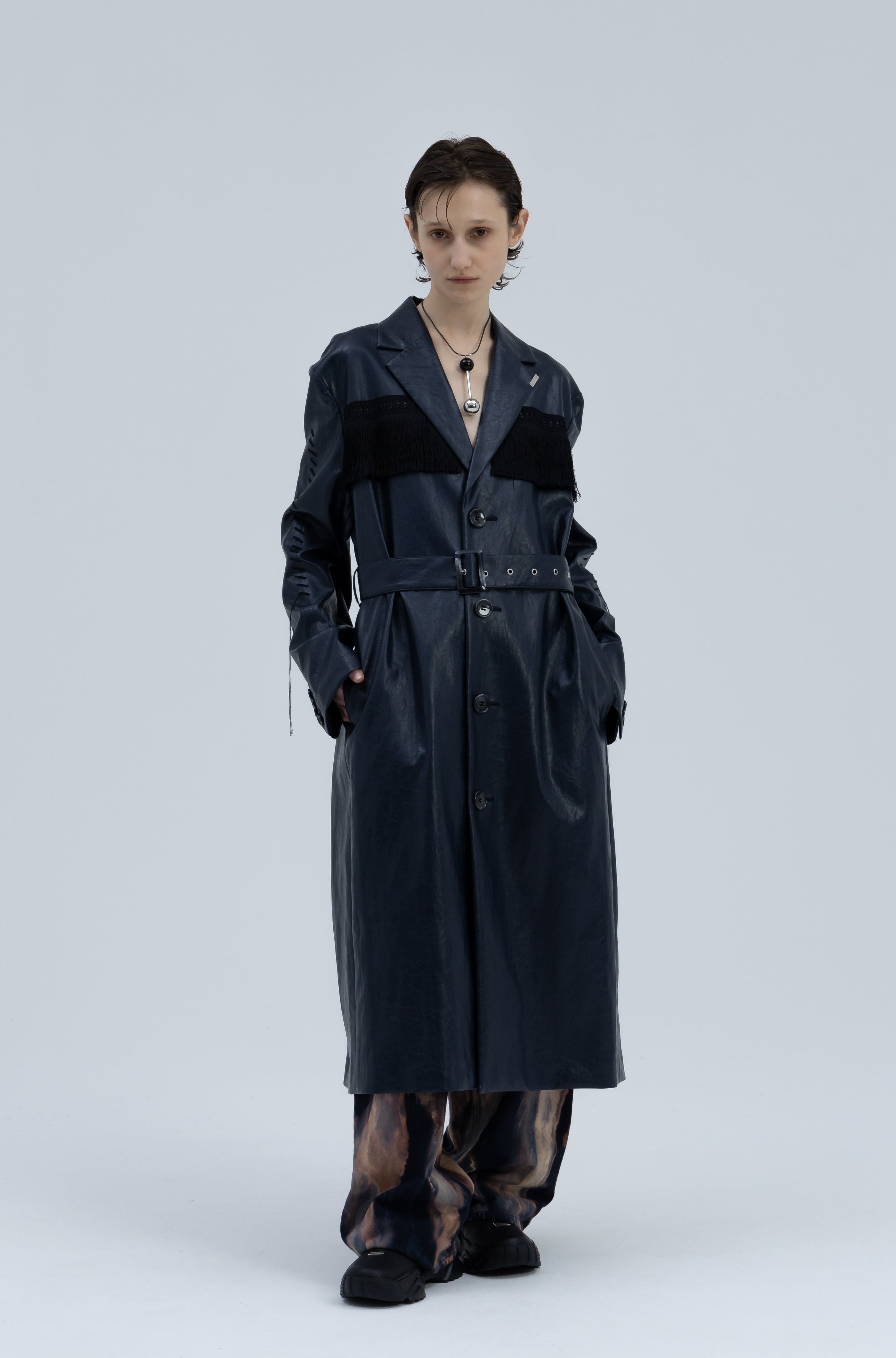 Leather Fringe Long Coat(Black) – MIKAGE SHIN