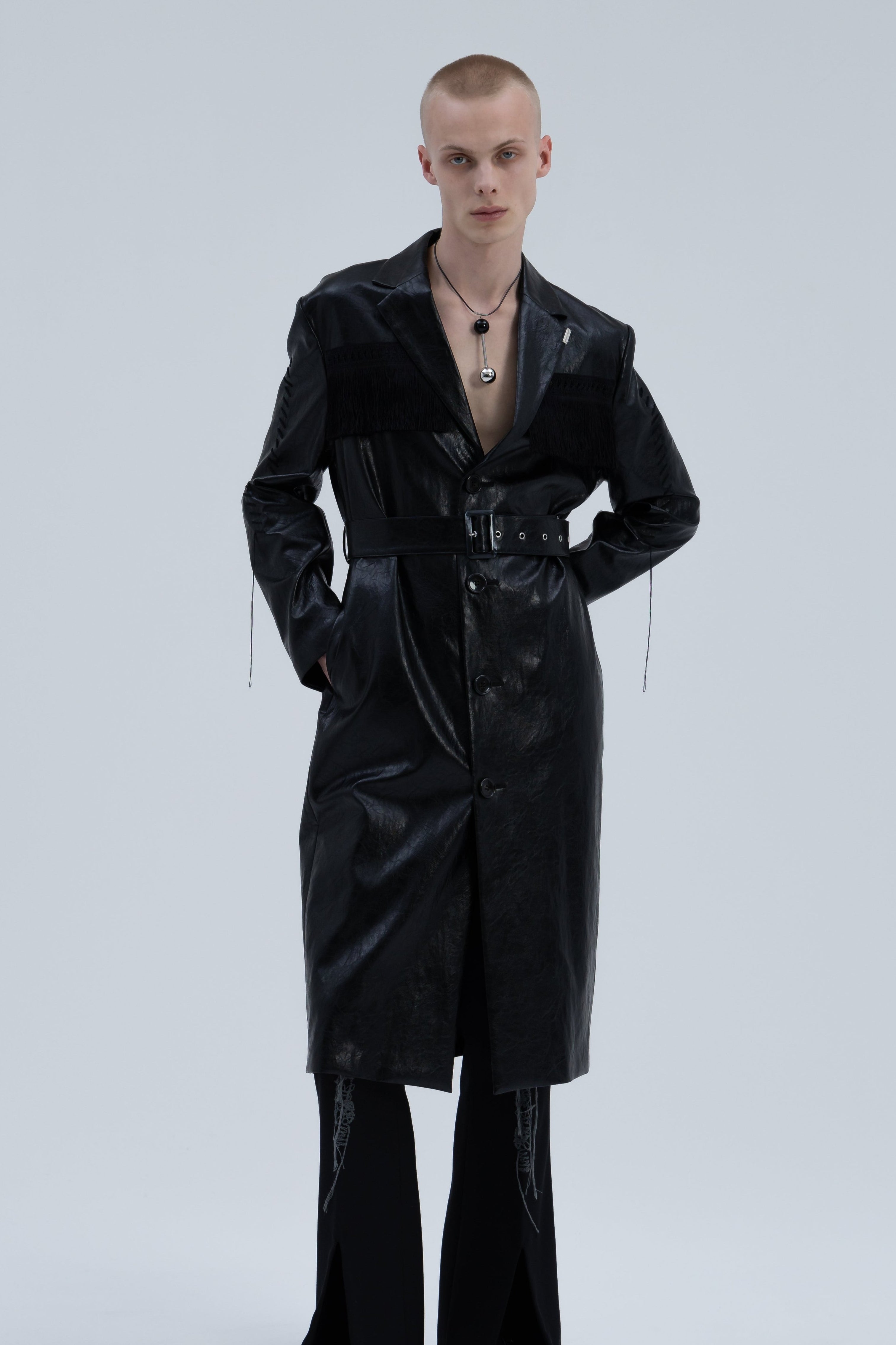 Leather Fringe Long Coat(Black) – MIKAGE SHIN
