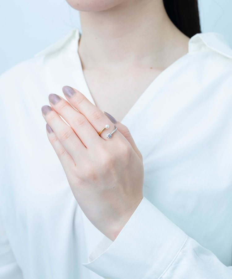 フォークリング ジルコニア×パール コンビカラー（025000） ｜ women