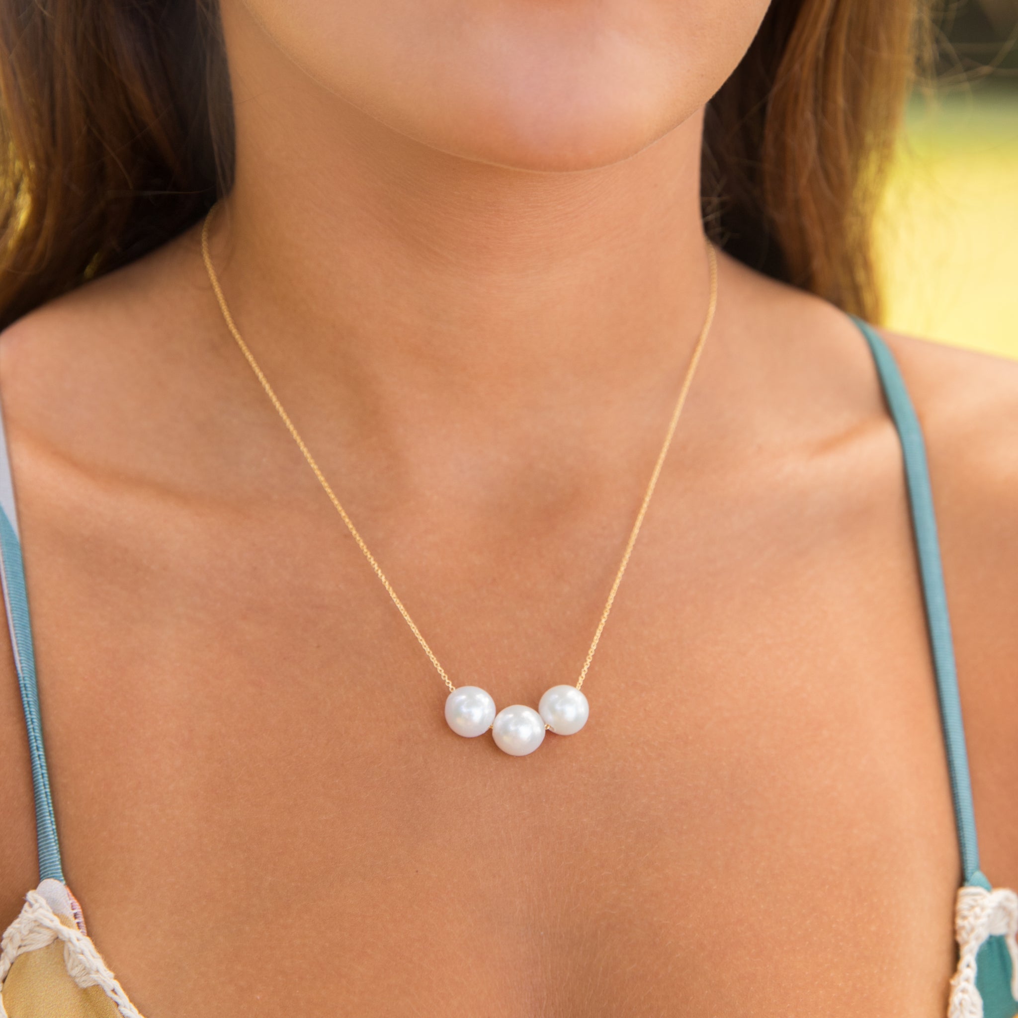 Floating Triple White Edison Pearl Necklace – MishaHawaii