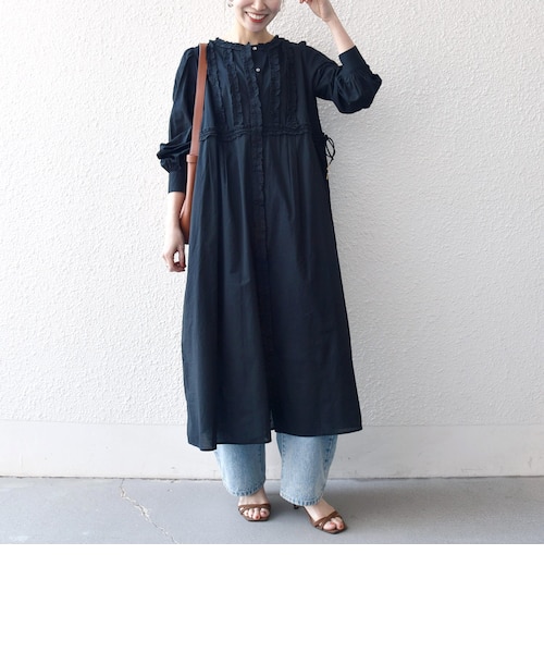 SHIPS any: エア ニードル クルーネック タック フレア ワンピース