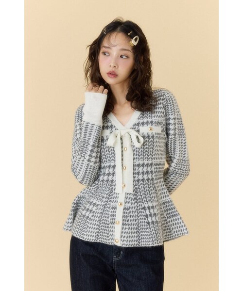 2WAYペプラムジャガードニットカーディガントップス｜リエンダの通販