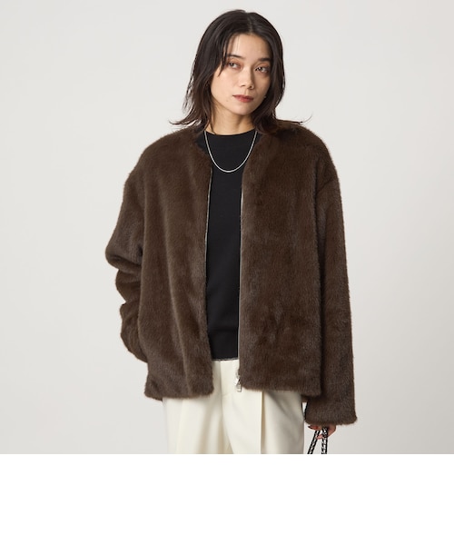 フェイクファー ノーカラー コート｜グリーンレーベル リラクシングの