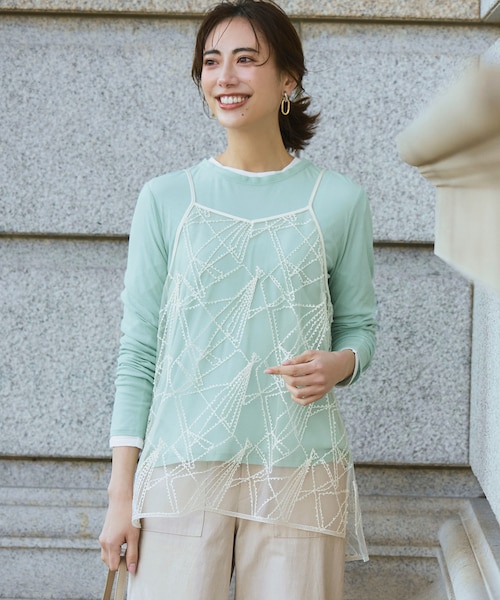 刺繍レース キャミソール｜ニジュウサンクの通販｜&mall（アンドモール