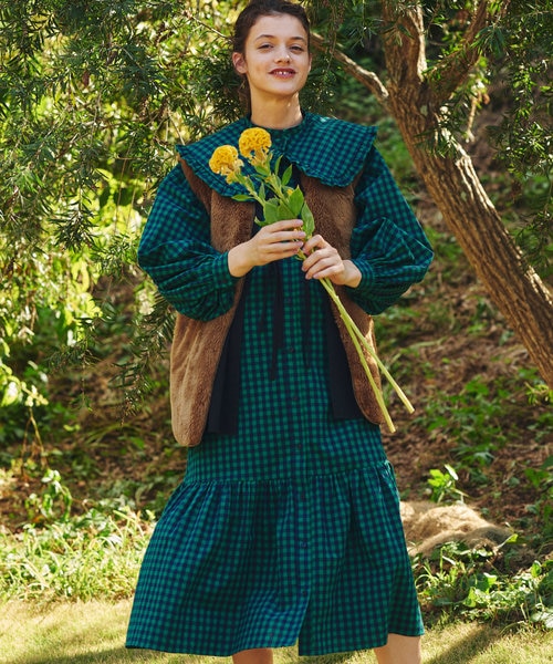 襟付きギンガムチェックワンピース｜フリークスストアの通販｜&mall