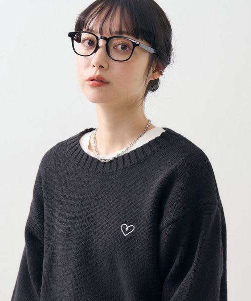 ワンポイント ハート ベーシックニットプルオーバー｜フリークスストア