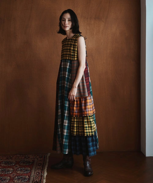 バックオープン チェック アシメ ティアード ワンピース｜フリークス