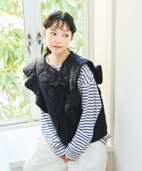 ミリタリー キルト フリル ベスト/キルティングベスト｜フリークス