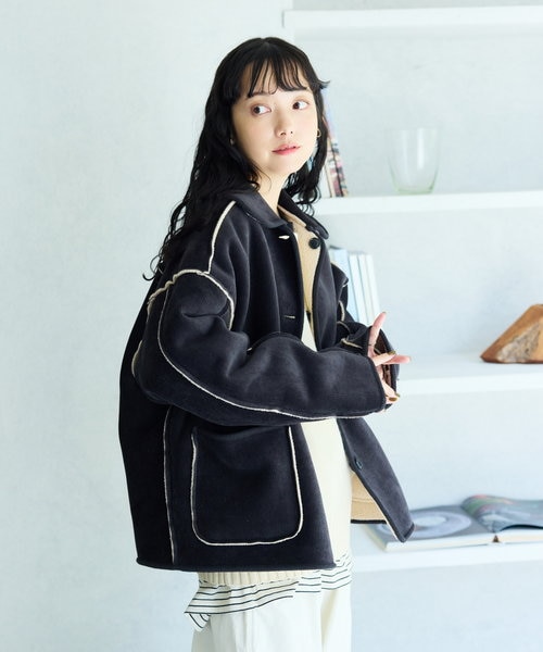 襟付き リバーシブル コーデュロイ ボア ジャケット｜フリークスストア