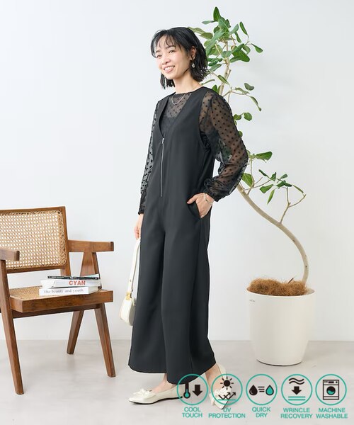 接触冷感/UV リネンタッチ オールインワン/リネンタッチ サロペット