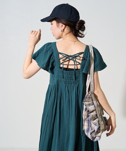 インド ダブルガーゼ バックリボン ワンピース【限定展開